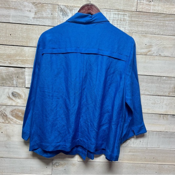 Christopher & Banks Linen Blend Jacket Womens XL Blue Button Up Pockets New - Picture 5 of 11